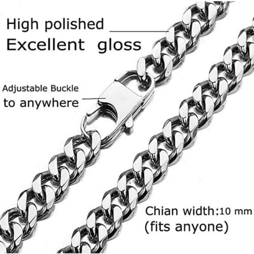 10mm Chain For Men Women Stainless Steel Necklace Adjustable Choker Hip Hop Rapper Cuban Link Chain Curb Necklace