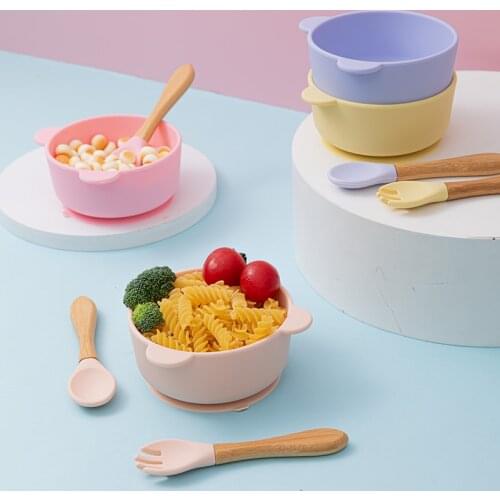 Baby Feeding Tableware Plates Learning Dishes Waterproof Spoon NonSlip solid Feedings Silicone Bowl Tableware Baby Products
