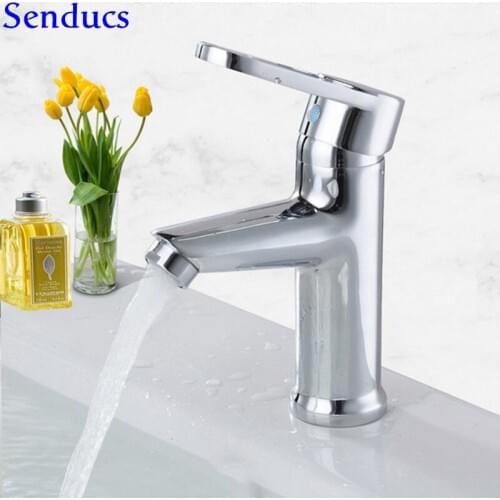 Senducs Fashioin Chrome Basin Mixer Tap Deck Mounted Bathroom Basin Sink Mixer Tap Quality Alloy Hot Cold Basin Mixer Tap