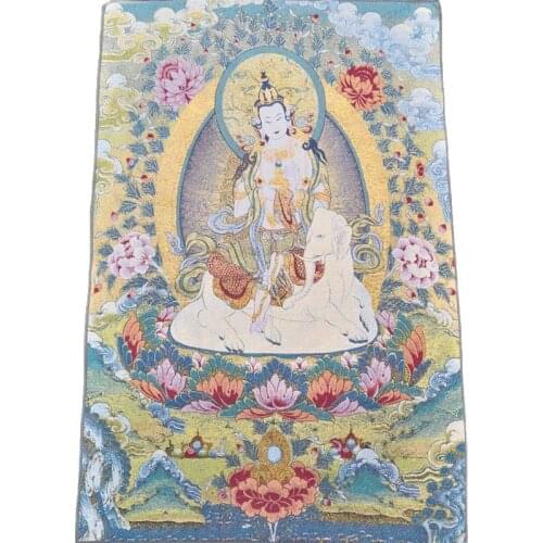 China old Tibet silk Thangka like hanging painting fengshui Bodhisattva Manjusri statue