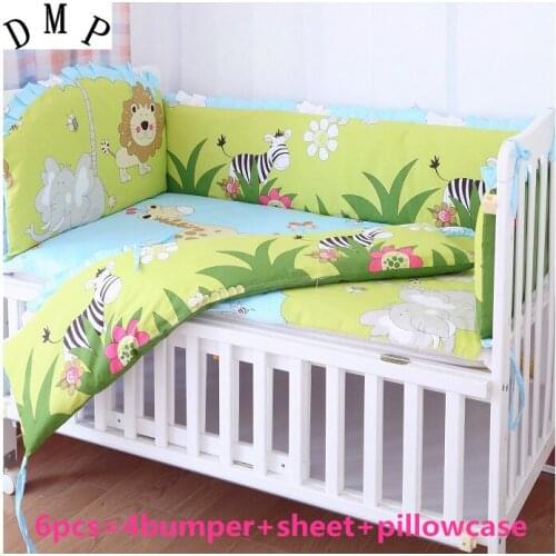 6pcs Baby Bedding Set 100% Cotton Lion Crib Bedding protetor de berco (4bumpers+sheet+pillow cover)