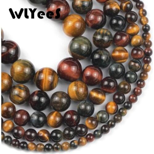 WLYeeS Round Natural Multicolor Tiger Eye Stone Loose Beads For Jewelry Making 4 6 8 10 12 14mm DIY Bracelet Accessories 15