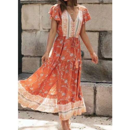 Maxi Dresses For Women Maternity Skirt Explosion 2021Bohemian Hedging Print V-Neck Flying Sleeve Ankle-Length Bandage
