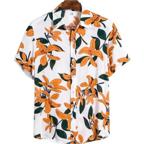 2021 Men Casual Floral Printed Shirts Lapel Short Sleeve Small Fresh Buttons Pattern Summer Shirt Tops