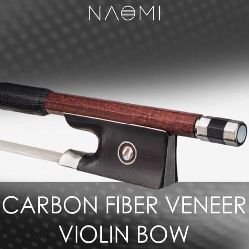 Naomi Luxurious 4/4 Violin Bow Carbon Fiber Stick Pernambuco Veneer Bow Ebony Frog W/ Paris Eye Inlay Well Balanced