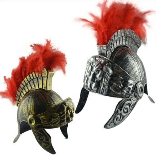 New Plastic Cosplay Masquerade Medieval Roman Hat Mask Spartan Warrior Roman Hat Spartacus Samurai Hat Helmet Feather Lion Cap
