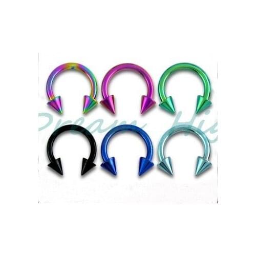 Wholesale Fancy Titanium Cone Eyebrow Ring Eyebrow Piercing Body piercing 316L SS 100pcs/lot Promotional Mixed Color 1.2*8*3mm