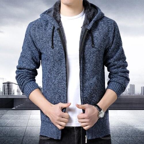 Autumn and winter thick wool sweater coat hooded slim shape large size sweater cardigan mens casual warm handsome jacket