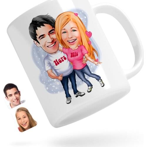 Personalized Valentine Caricature Of White Mug Bardak-5