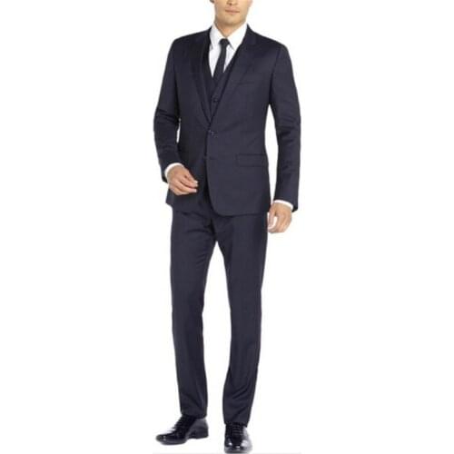 Two Button Jacket Three Pieces Suit Business Black Tuxedo Suit Mens Groom Suits Terno Masculino Slim Fit Jacket Pants Vest Set