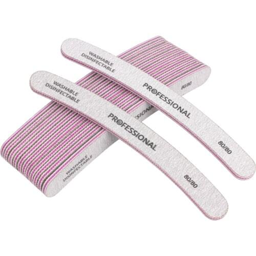 10Pcs Professional Nail File 80/80 Curved Banana Nail Buffer Gel Polish Files Emery Board Lime a ongle Manicure Buffing Block