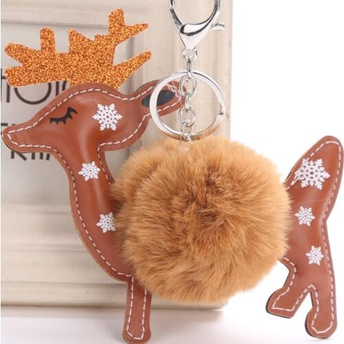 Fluffy Keychain Pompom Llavero Pompon Anime Christmas Deer Pendant for Key Porte Clefs Bijou De Sac Breloczek Bag Accessories