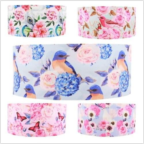 Q&N ribbon 16mm 22mm 25mm 38mm 50mm 75mm bird flower butterfly cartoon printed grosgrain/FOE ribbon DIY Sewing Hairbows Gift