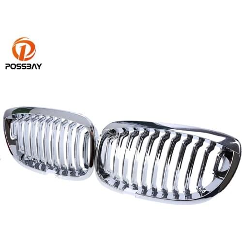 POSSBAY Chrome Silver Front Kidney Grill Grilles For BMW 3-Series E46 Cabrio 2003-2006 Facelift Car Front Center Decoration