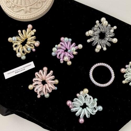 2 Pcs/Set Women Girls Colors Wire Bending Pearl Elastic Hair Bands Ladies Lovely Scrunchies Rubber Bands Kids Hair Accessories
