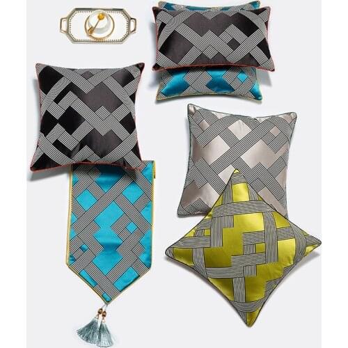 Luxurious super exquisite embroidered cushion cover geometry spray green pillow cover chair sofa hotel decorative pillowcase
