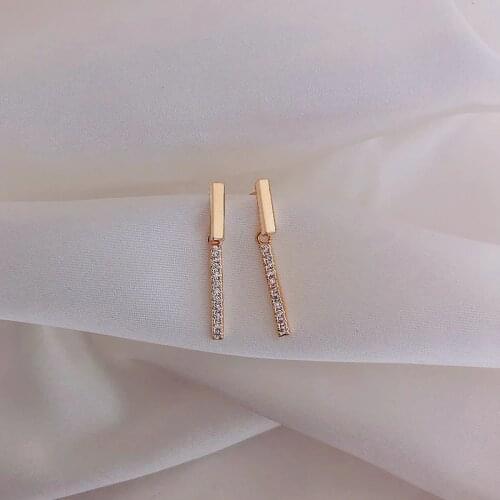 Newest Trendy Shiny Rhinestone Earrings Simple Delicate Gold Color Metal Strip Party Earrings For Female Fashion Jewelry Gift
