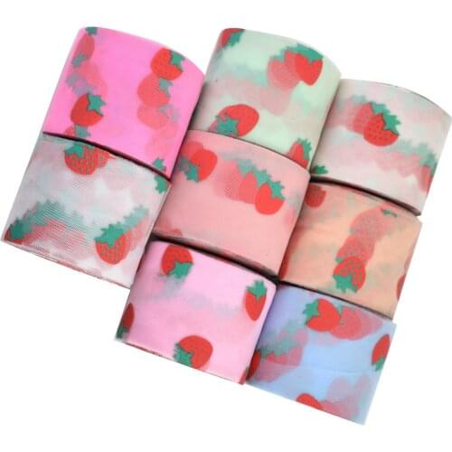 HSDRibbon 60MM Colorful strawberry printed Pattern organza Mesh Fabric Ribbon
