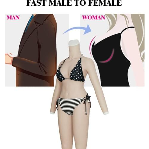 Silicone Breast Forms Shemal Whole Body Suits with Arms C Cup Fake Boobs Body Suits for Crossdresser Transgender Latex Shapewear