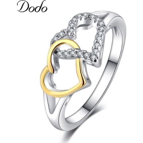 Trendy Double Heart Rings for Women Gold Color & AAA Zircon Fashion Jewelry For Lovers Bijoux Anillos Daily Wear Bague B2300