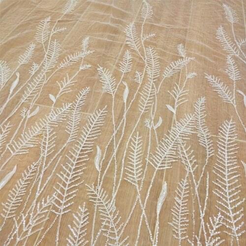 Leaf Tulle Fabric, 3D Beaded Lace Fabric, Glitter Sequins Fabric, Bridal Wedding Veil Lace Dress Fabric By The Yard