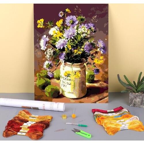 Flower Vase Printed 11CT Cross Stitch Set DIY Embroidery DMC Threads Craft Sewing Handiwork Knitting Promotions Mulina