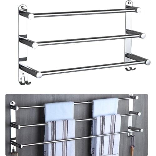 Towel Rack stainless Steel Flexable adjustable 50 to 90 CM 3 ties Arm Towel Holder Bar Rail Hanger Wall Mounted For Bathroom
