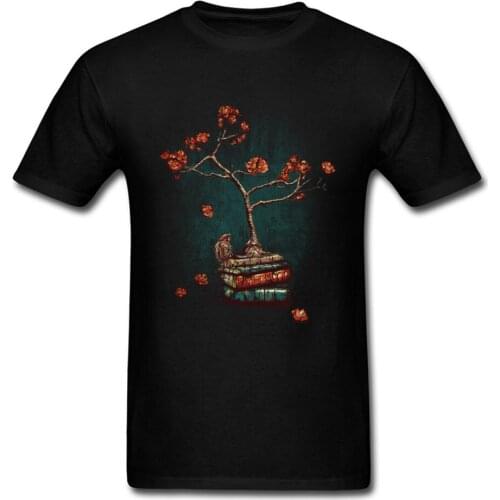 Re Bound 2018 Vintage Tops Men Black Tees Cotton T-shirt Sparrow And Book Painting T Shirt Art Designer Clothing Goth Chic