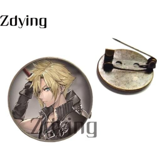 Zdying Japan Anime Badge Brooches Glass Cartoon Girl Boy Photo Cabochon Antique Bronze 20mm Pins For Bag Hat Accessories CN069
