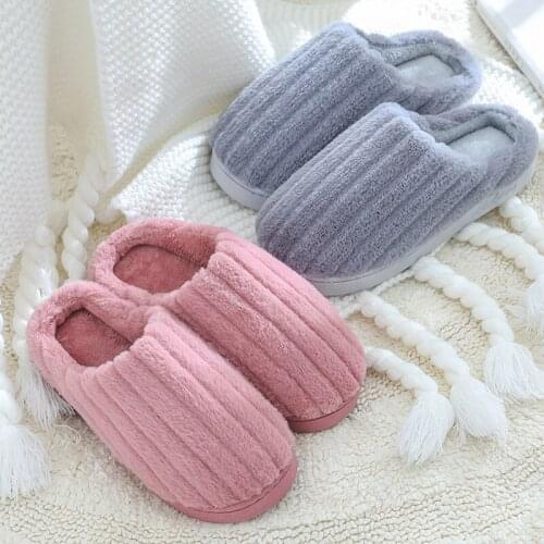 Winter Indoor Male Slipper Plus Size Couple Striped Fashion Slippers Home Women Plush Warm Non Slip Shoes