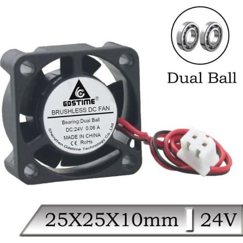 1 Pcs Gdstime DC 24V 25x25x10mm 25mm Dual Ball Graphics card Mini Brushless DC Cooling Fan 2.5cm 3D Printer Cooler Fan