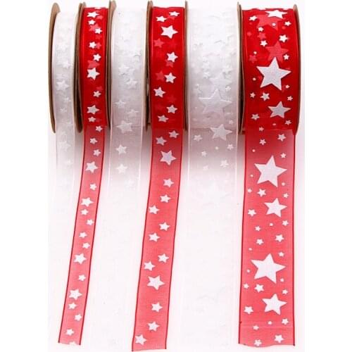 10mm/15mm/25mm 10m/Lot Satin Organza Foam Printed Star Gift Wrapping Party Christmas Ribbons Crafts Decoration DIY Accessory