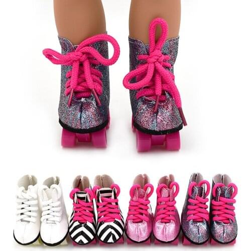 10Pcs Baby shoes 8cm girl pulley shoes doll accessories lashing roller skating boots
