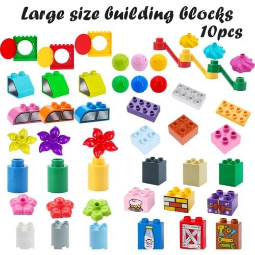 10pcs/lot Compatible Random Colour Large Particles Building Blocks Bricks Parts Educational Montessori Creative Gifts Kids Toys