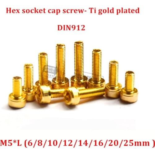20pcs M5 Allen Screw Hex socket Knurled Cap Head Screw Carbon steel Ti gold Plated Cylinder Allen Machine Screw Bolt