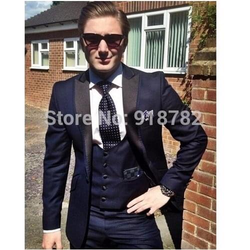 2018 Costume Homme Custom Made Navy Blue Wedding Men Suits Groom Tuxedos Groomsmen Mens Wedding Prom Suits Bridegroom