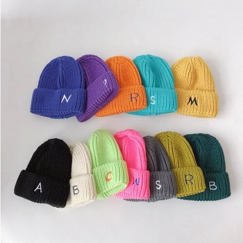 2021 Acrylic letter embroidery Thicken knitted hat winter warm hat Skullies cap beanie hat for Children boy and girl 06