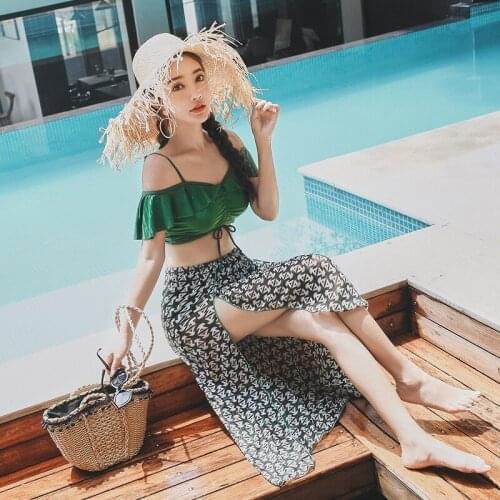 2021 New Fashion Ladies Bikini Long Skirt Three-piece Small Fragrance Fashion Big Size Steel Ring Sexy Swimwear