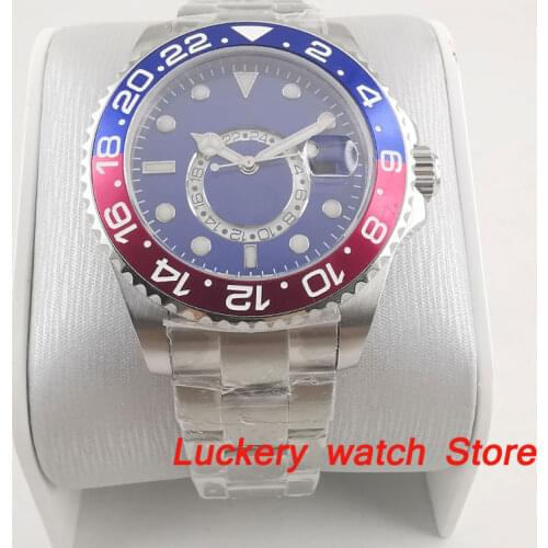 43mm no logo Blue Dial white Marks GMT Indicator blue and red Bezel Sapphire Glass Automatic Movement Mens Watch-BA161