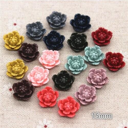 50PCS Mix Colors 15mm Cute Korea Style Resin Flowers Flatback Cabochon DIY Craft Scrapbooking Accessories