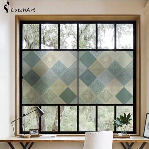 Abstract Geometry No glue colorful Window film Frosted Privacy Glass Door Sticker Home Decor Digital print