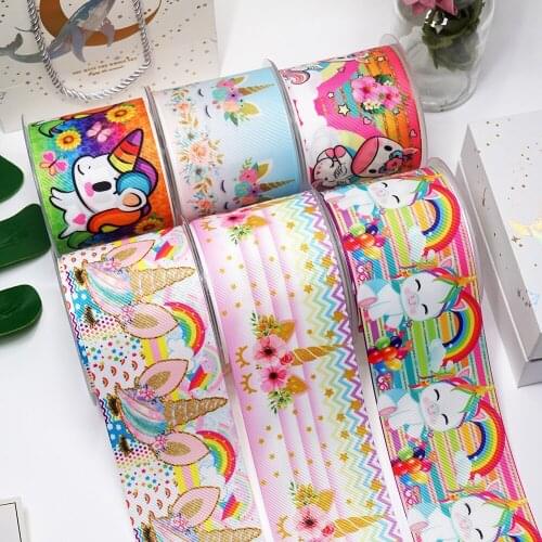 DIY Cartoon Unicorn Printed Grosgrain Ribbon For Craft Supplies Sewing Accessories 5 Yards. 32653