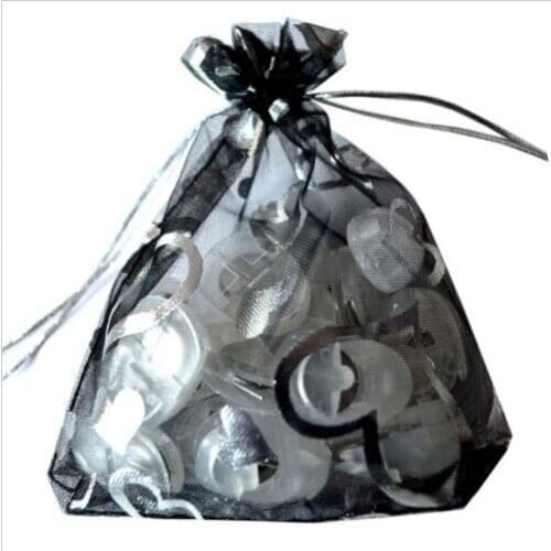 Free Shipping 100pcs/lot Heart Print Black Organza Bag 9x12cm Small Wedding Candy Gift Bag Cute Jewelry Packaging Bags Pouches