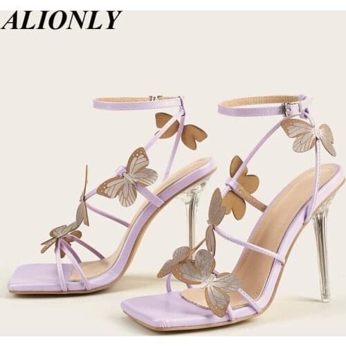 ALIONLY Purple Sandals Shoes Sexy High Heels Sandals for Women 2021 Summer Party Dress Shoes Buckles Pumps Stripper Shoes