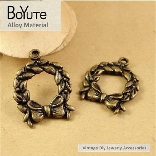 BoYuTe (50 Pieces/Lot) 24*19MM Vintage Bowknot Charms Pendant Antique Bronze Plated Metal Alloy Pendant Diy Jewelry Findings