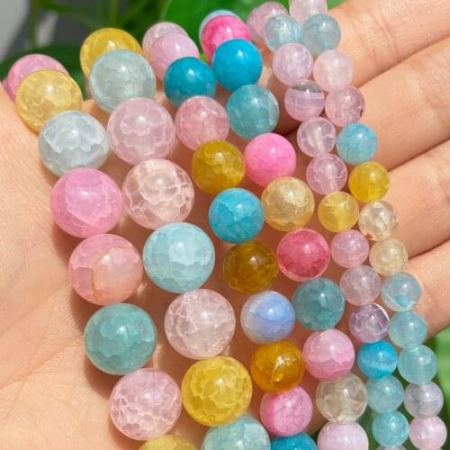 Natural Stone Colorful Morganite Dragon Vein Agates Loose Round Beads For Jewelry DIY Making Bracelet Accessories 15'' 6 8 10mm