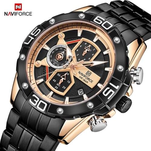 New NAVIFORCE Fashion Rose Gold Black Men Watch luxury Leather Strap Quartz Man Watches Military Sport Waterproof Male Clock