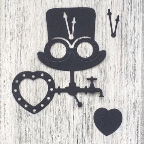 ArtScrap Steampunk Hat Heart Crane For Man Metal Cutting Dies Scrapbooking Card Making Decorative Die Cuts Love Craft Embossing