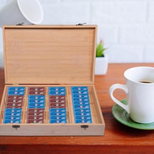 Wooden Tea Box Organizer with Lid Compartments Bamboo Tea Box Retro Style Tea Bag Storage Boxes Holder Home Tea Jewelry Holder