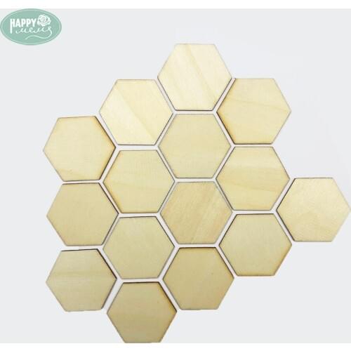 Happymems 24 PCs Hexagon Natural Wood Slice DIY Handmade Craft Decor for Christmas Birthday Wedding Parties